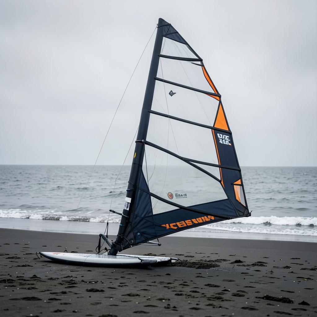 Windsurf sail rigged on a North Sea beach